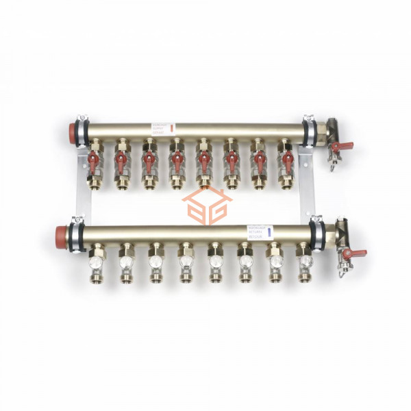 Группа коллекторная латунь 1 1/2" 10 вых 3/4" НР под евроконус IVKK Rehau 12489501001