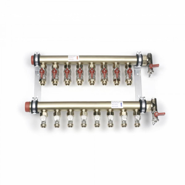 Группа коллекторная латунь 1 1/2" 10 вых 3/4" НР под евроконус IVKK Rehau 12489501001