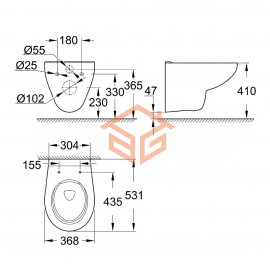 Унитаз подвесной горизонт/выпуск Bau Ceramic Rimless Grohe 39427000