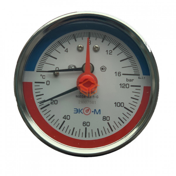 Термоманометр МД04 осевой Дк80 0-0,6 МПа L=60мм G1/4" 160С с переходником на G1/2" ЭКОМЕРА МД04-80-G-0,6МПа-160-L-60-ОИ