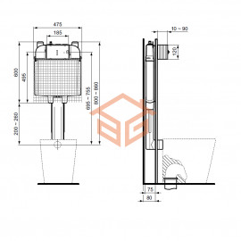 Бачок скрытого монтажа PROSYS BUILT IN CISTERN 80 M для напольного унитаза без кнопки смыва Ideal Standard R014767